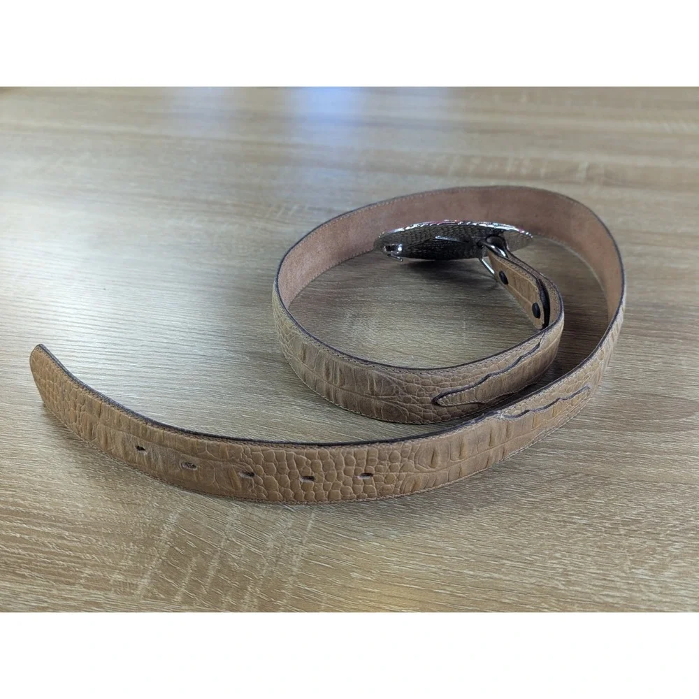 Vintage Tony Lama Hand Tooled Leather Belt Real Rattlesnake Taxidermy Buckle USA